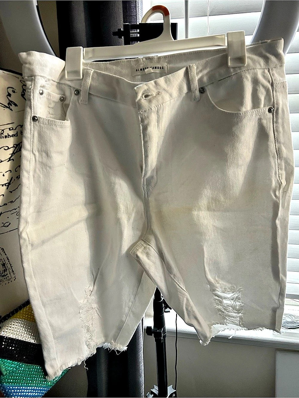 Almost Famous Distressed White Denim Shorts Raw Hem